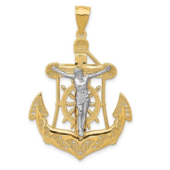 14k Two Tone Gold Large Mariner's Crucifix Cross Pendant, 29 x 44mm - Picture 1 of 5